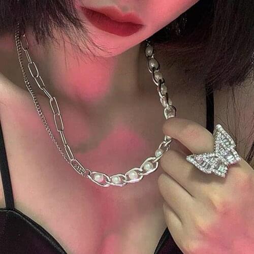 New Metal Pearl Chain Choker Necklaces for Women Splicing Irregular Chain Pendant Necklace Hip-hop Clavicle Chains Jewelry Gift