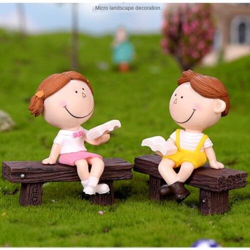 DIY Mini Stool Couples Dolls Fairy Garden Ornament DIY Glass Decor Small Stuff Figurine Statue Model Resin Craft Home Decoration