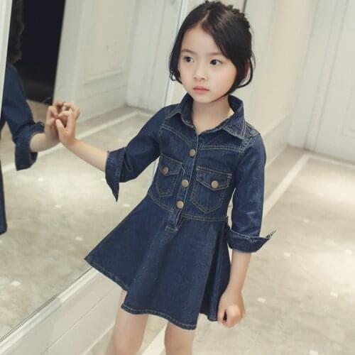 Little Girls Denim Dresses Autumn 2019 New Toddler Girls Jeans Dress Kids Girls Blue Dress Fashion Clothes 4 6 8 10 12 14 Years