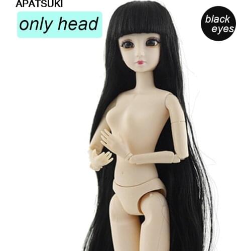Doll Head With Black Straight Fringe WIG Hair Pretty Eyes Heads For 1/6 BJD DollHouse Childrens DIY Toys Dolls Accessories Gift