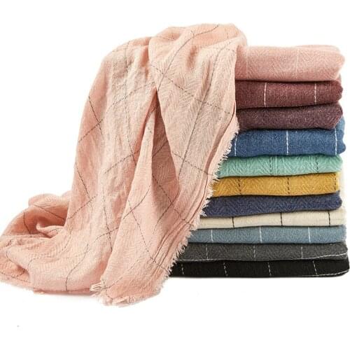 Plaid Cotton And Linen Striped Scarf Art Small Fresh Muslim Headscarf Scarf Wholesale Hijab Turban muslim dress