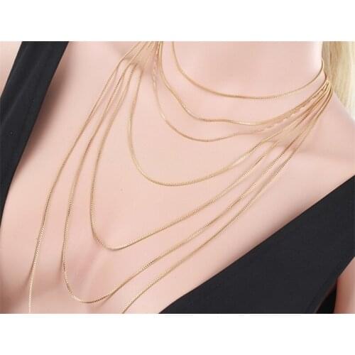 35-80cm Width 1mm Yellow Gold Color Box Chain Short Choker Necklace For Women Men Jewelry Kids Children Boy Girls kolye collier