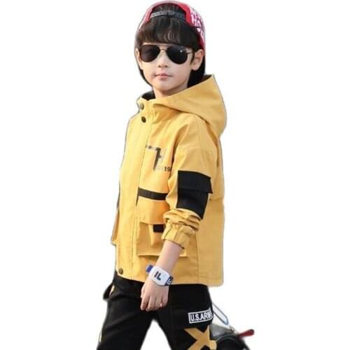 Spring & Autumn Polyester Boy Sets New 2021 Korean Version Fashion Hooded Splicing 2-Piece Casual Sportswear Childrens Clothing