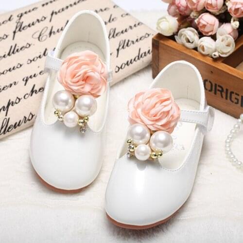 Pearls Flower Girls Wedding Leather Shoes 2017 New Style Fation Kids Dancing Shoes For Party Children Slip On Princess shoes