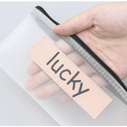 4 Colors Fashion Net Yarn Mesh Pencil Case Pen Bag School Supply Stationery Lucky Pencilcase Woman Cosmetics Make up Handbag 1pc