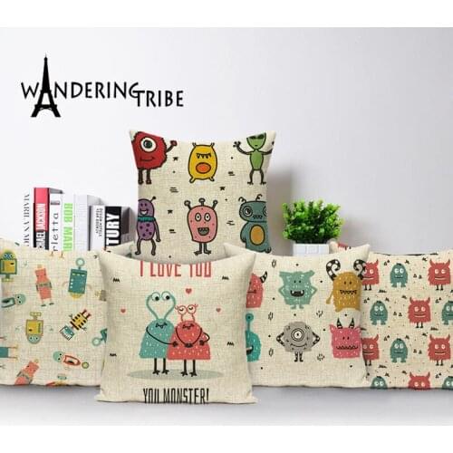 Cartoon Cushion Cover Home Decor Throw Pillow Covers Farmhouse Cushions Sofa Custom Quality Linen Living Room Pillowcases 45*45