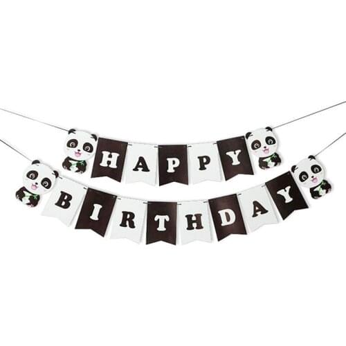 Cartoon Panda Flag Happy Birthday Banner Foil Balloons Pull Flag Baby Shower Gift Christmas Wedding For Home Party DIY Decor