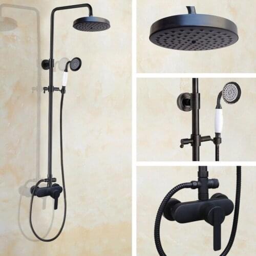 Black Oil Rubbed Bathroom Brass Wall Mount Rain Shower System Mixer tap Faucet Set With Ceramic Handheld Shower ahg156