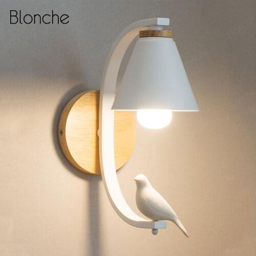 Noridc Wall Lamp Wood Sconce Wall Light Fixture Modern for Home Indoor Human Bird Deco Bedroom Lamp Vanity Mirror Bathroom Light