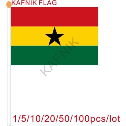 KAFNIK ,10/20/50/100pcs the Small Ghana flag 14*21CM Ghana Flag the hand national flag with Pole Handing flag