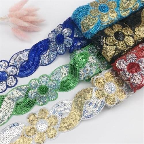 30yards 2.36''(6cm)cheap flower Sequin Fabric Venise Decorated Braided Edge Metallic Bridal wedding Trim Wide:6cm