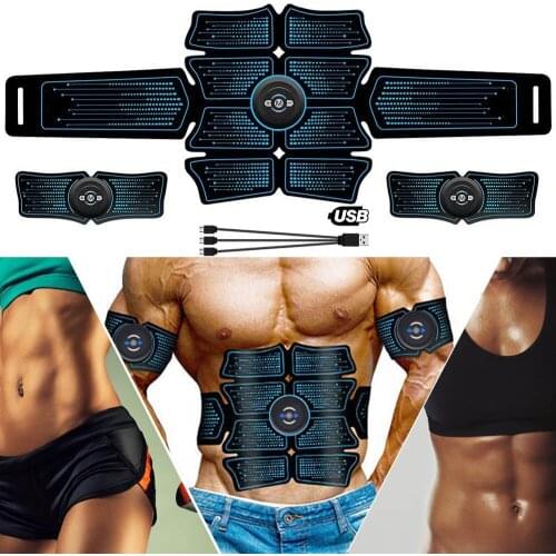 Rechargeable EMS Abdominal Muscle Stimulator Trainer ABS Electrostimulation Fitness Massager Arm Abdomen Muscular Exercise