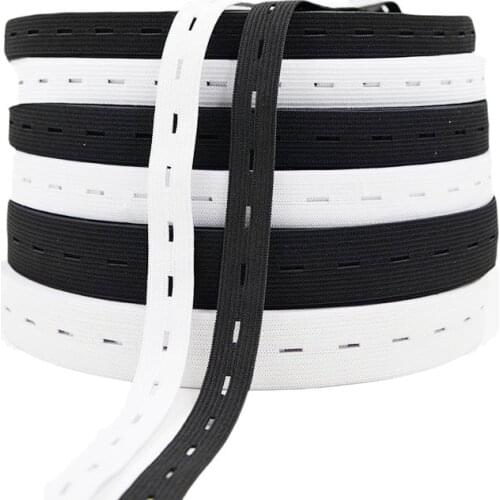 5/10m flat elastic band elastic band with button hole white/black 15/20/25/30mm silk webbing for DIY clothing sewing accessories