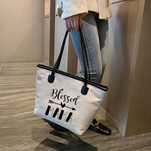 Blessed Mama Gift for Mom Mother Canvas Tote Bag Shoulder Bag Mom Tote Beach Bag Shopping Bag