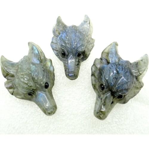 Natural stone labradorita fluorite Quartz Crystal Wolf Head shape Pendant for diy jewelry making necklac Accessories 2pc
