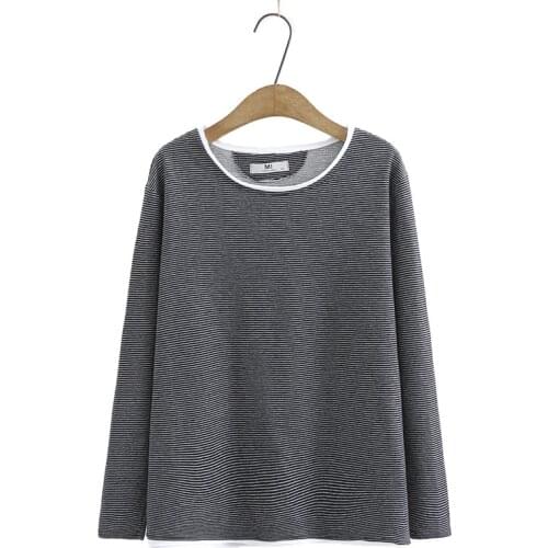 Plus Size Round Neck Striped Tops Womens Vintage Casual Shirts Oversized Spring Summer Shirts