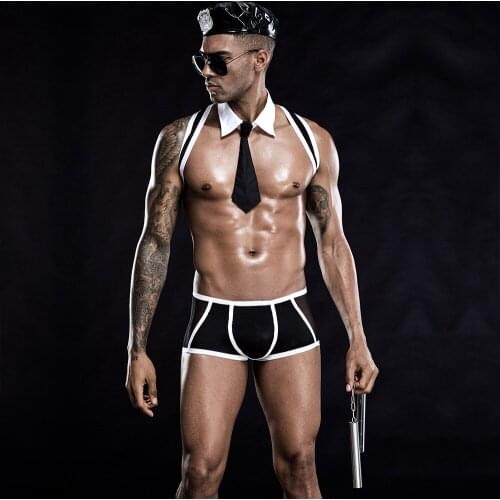 Sexy Erotic Police Lingerie Police Uniform Cosplay Bodysuit Hot Cool Catsuit Sex Nightwear Role Play Porno Costumes for Men