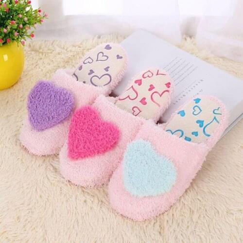 Winter Shoes Women Warm Cotton Shoes Indoor Household Floor Mute Non-Slip Soft Bottom Peach Heart and Moon Cotton Slippers