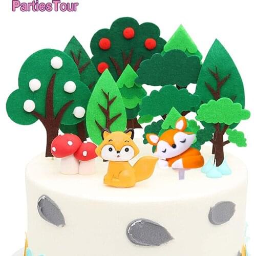 1pc Woodland Animal Fox Tree Cake Toppers Woodland Theme Cupcake Toppers for Forest Baby Shower Woodland Party Supplies