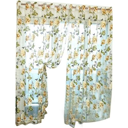 Tulle Sheer Curtain Flower Pattern Valance Drape Polyester Living Room Kitchen Sheer Curtain for Home