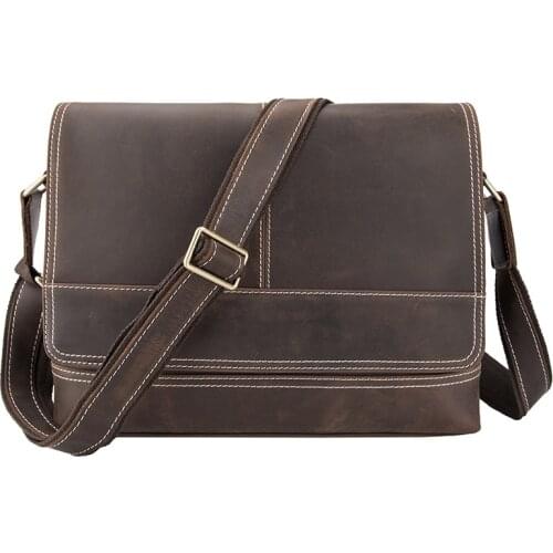 Vintage crazy horse leather mens business briefcase top layer cowhide men retro laptop bag male Shoulder Messenger Bags