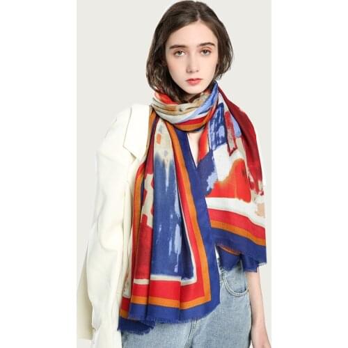 New Bright Large Shawl Scarf Women Colorful Autumn Warm Hijab Wrap Painting Design Stole [6796]