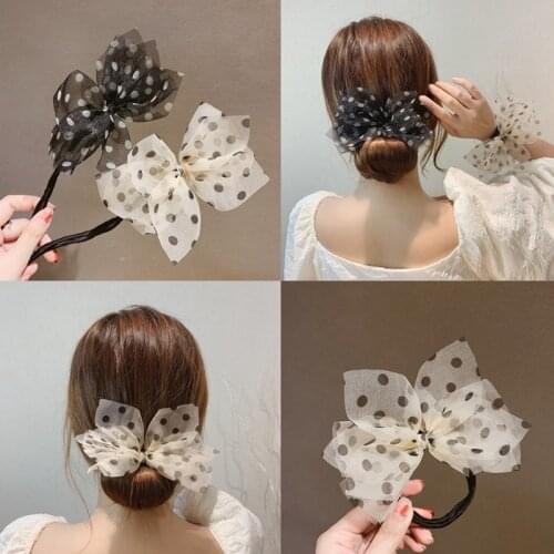 Fashion Yarn Polka Dot Hair Stick Band Bowknot Women Elegant Donut Bun Maker Ribbon DIY Hair Style Making Tools Hair Accessories