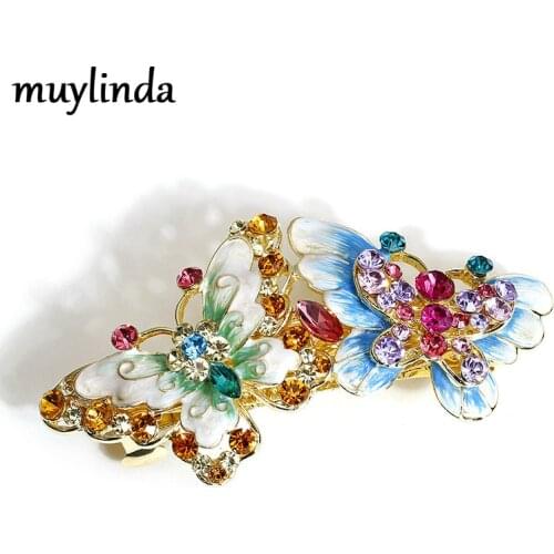 Muylinda Vintage Rhinestone Hairpin Enamel Butterfly Hair Clip Jewelry For Women Banquet Hair Barrettes Accessories