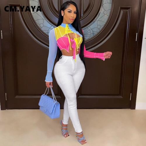 CM.YAYA Women Jeans Solid Hole Mid Waist Pockets Zipper Pencil Denim Pants Sexy Fashion Casual Streetwear Summer Trousers