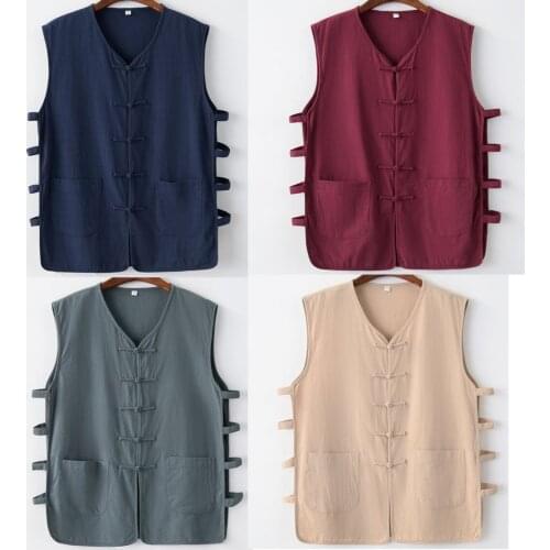 10color Summer cotton&linen male sleeveless tang suit wing chun tank top lay zen shaolin monk vest kung fu uniforms