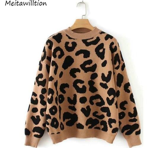 2019 Women Leopard Knitted Sweater Winter Animal Print Winter Thick Jumper Long Sleeve Female Pullovers Ladies Casual tops