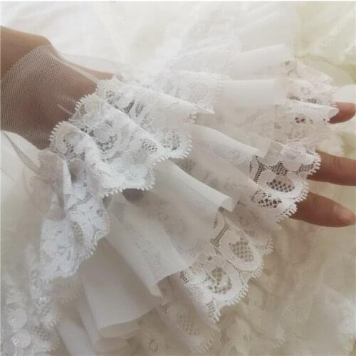 1meter Three Layer Chiifon with Lace Embroidered Pleated Lace Fabric,DIY Lace Trim Doll Clothes Accessories Width 12cm