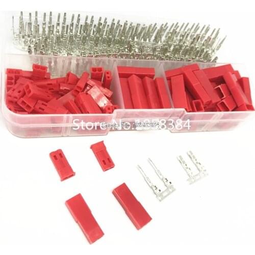 2.54mm JST SYP 2p Female & Male Red Plug Housing Crimp Terminal Connector Kit JST-SYP-2A 300Pcs (50set) for RC Lipo Battery
