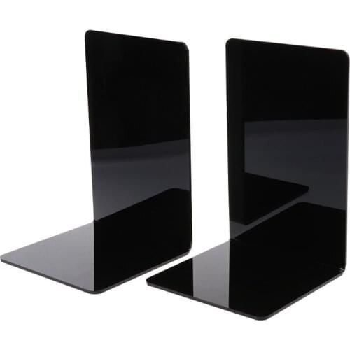 2Pcs Black Acrylic Bookends L-shaped Desk Organizer Desktop Book Holder School Stationery Office Accessories