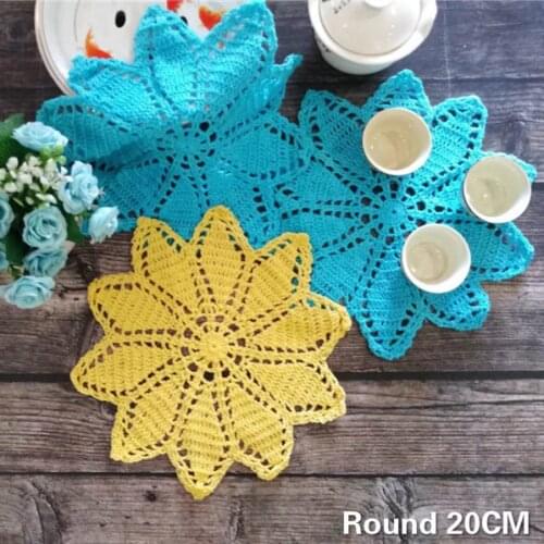 20CM Round Vintage Cotton Dining Table Mat Crochet Flowers Wedding Lace Doily Mantel Individual Placemats For Kitchen Table