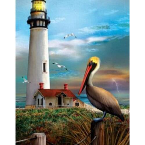 5D DIY Diamond Painting Landscape Painting Square Round Diamond Sea Lighthouse Picture Cross Stitch Mosaic Home Decoratio WG2759