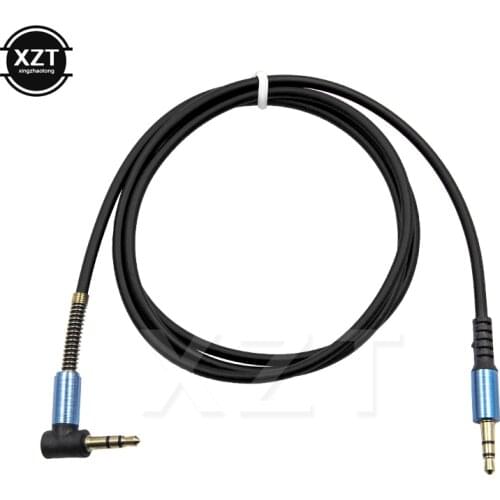 Car 3.5mm Jack Stereo 1m Audio Cable Male to Male 90 Degree Right Angle Aux Cable Wire Cord with Spring Protective Cover New