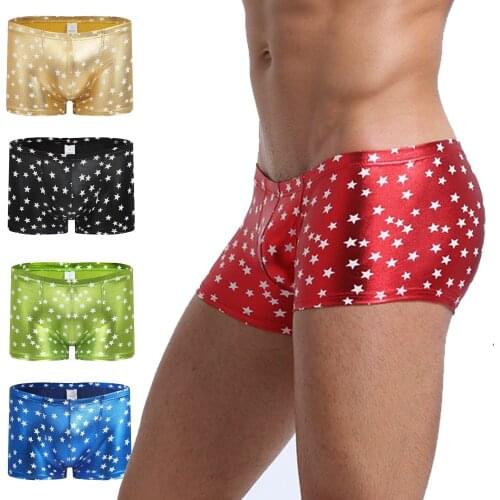 Mens patent leather boxer briefs bright erotic fun boxer briefs trendy fighter pants shorts four seasons sexy sex panties