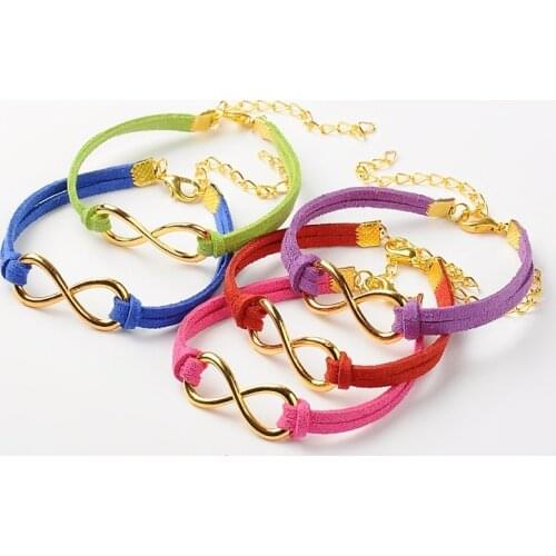 Bracelets & Bangles for Women men Faux Suede Cord Alloy Infinity Link Bracelets 178mm