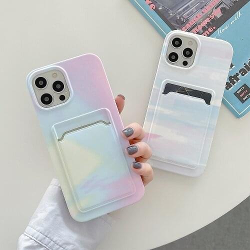 Gradient Cloud Colors Phone Case For iPhone 12 Pro Max 11 Pro Max XR XS Max 7 8 Plus SE 2 Matte Soft Wallet Card Case Coque