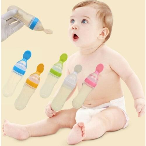 90ML Lovely Safety Infant Baby Silicone Feeding With Spoon Feeder Food Rice Cereal Bottle For Best Gift 2019