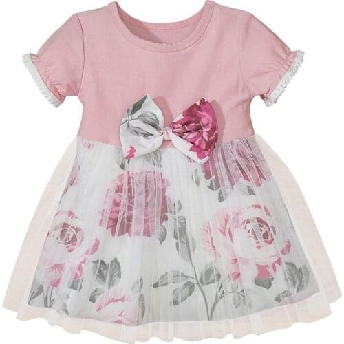 Baby Girls Cute Dress New Cotton Bowknot Printed Dress Newborn Toddler Flower Princess Dresses 3-24M Infant Birthday Clothes