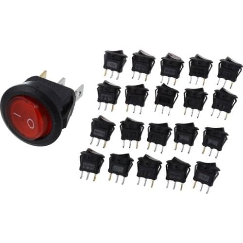 40 Pcs Rocker Switch Bipolar on OFF 220V 3 Pins 28 x 23 x 23 mm Red Black & 16 mm Red