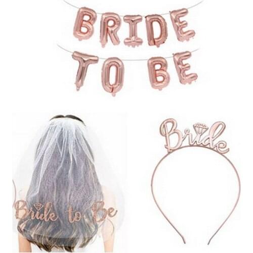 Bride To Be Foil Balloons Bachelorette Party Supplies Team Bride Headband Jewelry Valentines Day Wedding Veil Decor