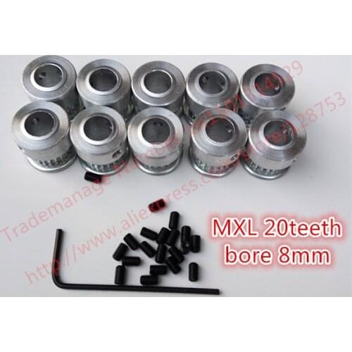 Hot Sale 10pcs 20teeth MXL Timing Pulley Aluminum Bore 8mm fit belt width 6.4mm for Set DIY Ultimaker Parts Free Shipping