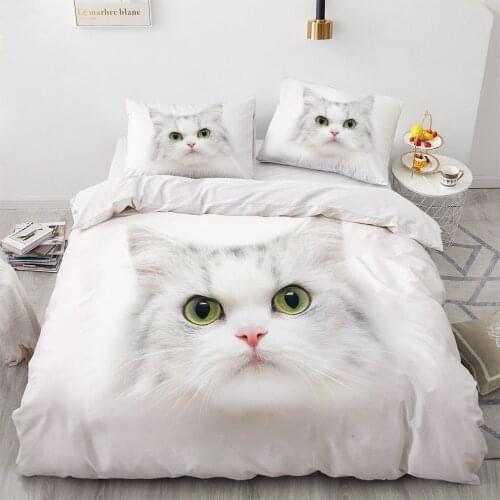 Cute Animal Cat Bedding Set For Kids Adults Home Textile Quilt White Duvet Cover Pillowcase Bed Sets 2/3pcs