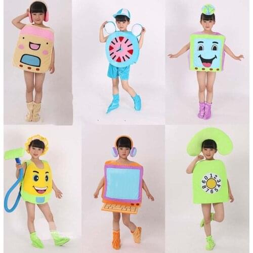 Unisex children computer costume Kids clock ,vacuum Cosplay telephone performance Clothing 90-160cm size