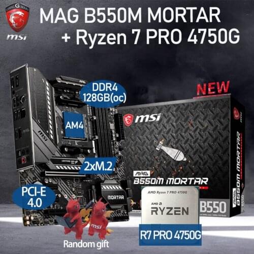 Motherboard Combo MSI MAG B550M MORTAR + AMD Ryzen 7 PRO 4750G DDR4 128Gb M.2 PCI-E 4.0 Chia B550 Placa-mãe AM4 Desktop AMD B550