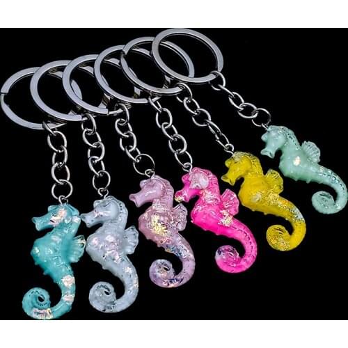 Cute Resin Multi-color Seahorse Keychain Sweet Trendy Colorful Marine Animal Key Ring for Women and Girls Fashion Jewelry