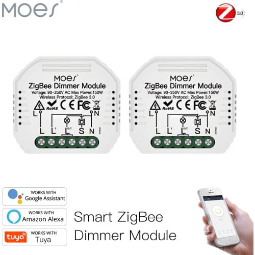 Moes Mini DIY Tuya ZigBee Dimmer Switch Module Hub Required Smart Life Tuya App Alexa Google Home Voice Control 1/2 way 1 gang